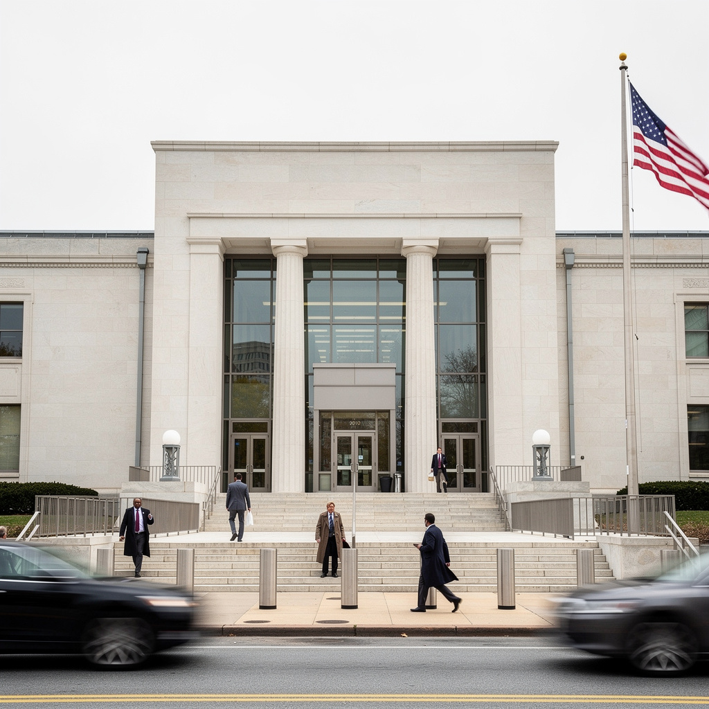 Federal courthouse exterior representing judicial review of an AI procurement dispute