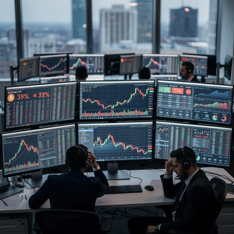 bitcoin etf trading desk screens