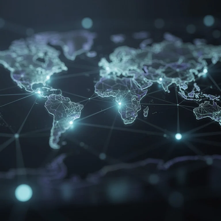abstract network nodes and glowing connections on dark background