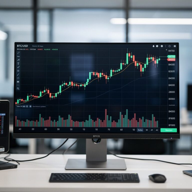 bitcoin price chart on trading terminal screen