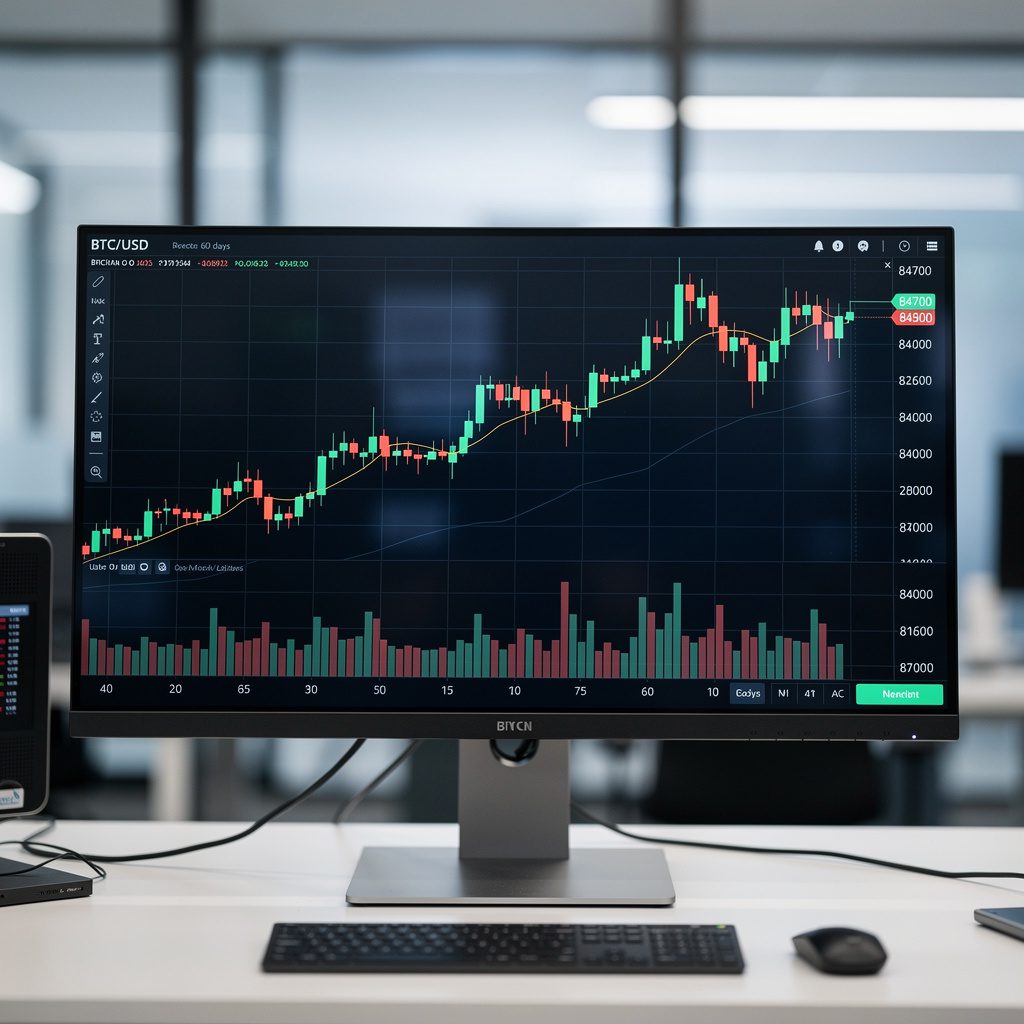 bitcoin price chart on trading terminal screen