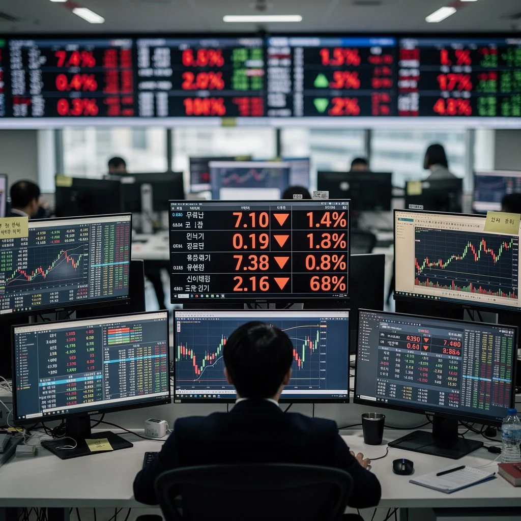 stock market trading screen with red price numbers