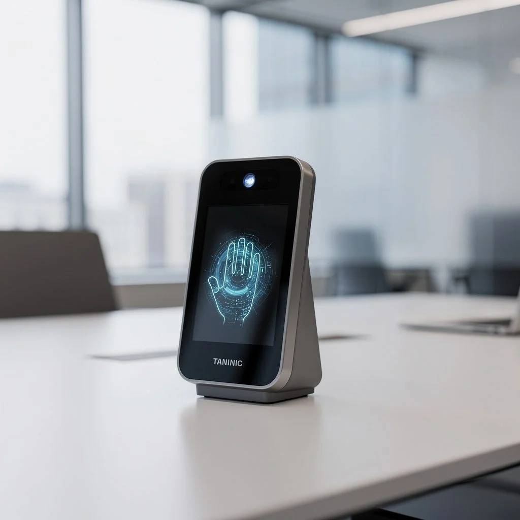 biometric scanning device in a bright modern office