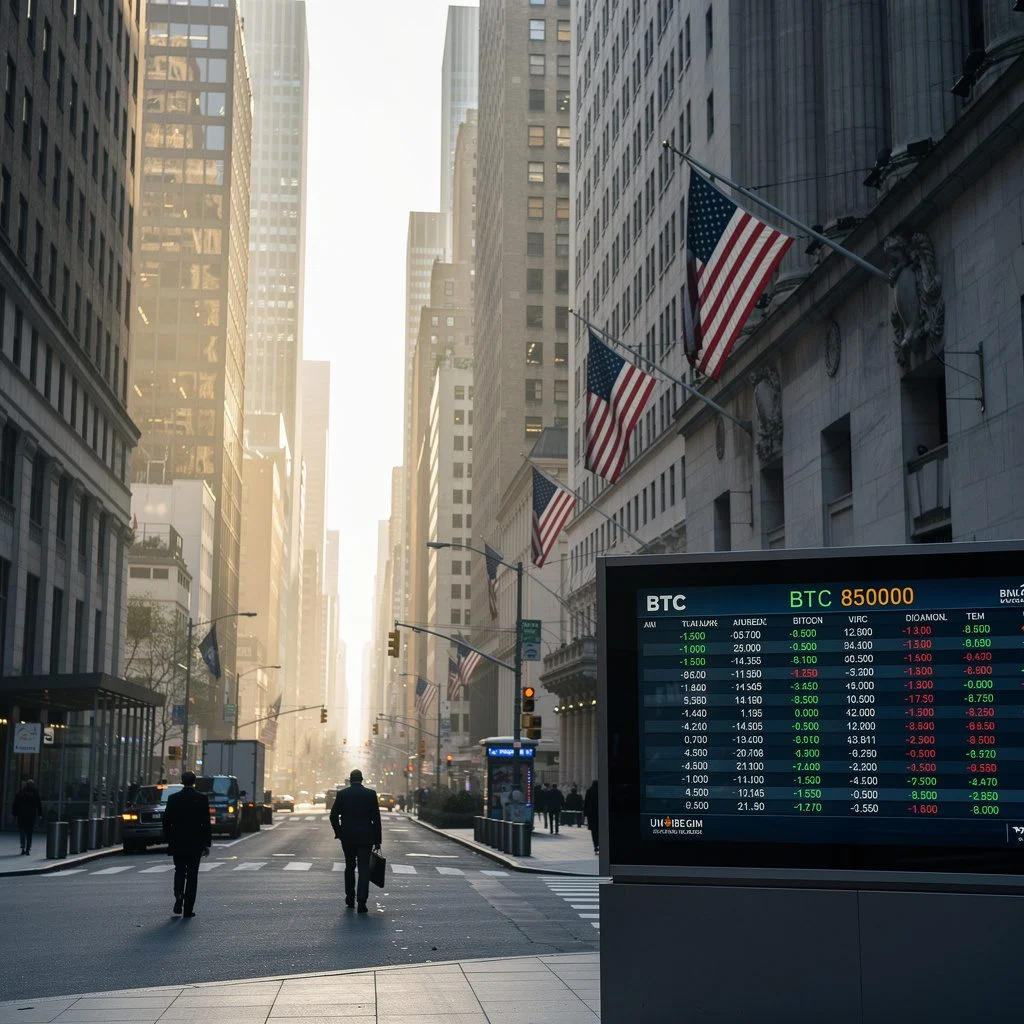 wall street financial district buildings in the morning